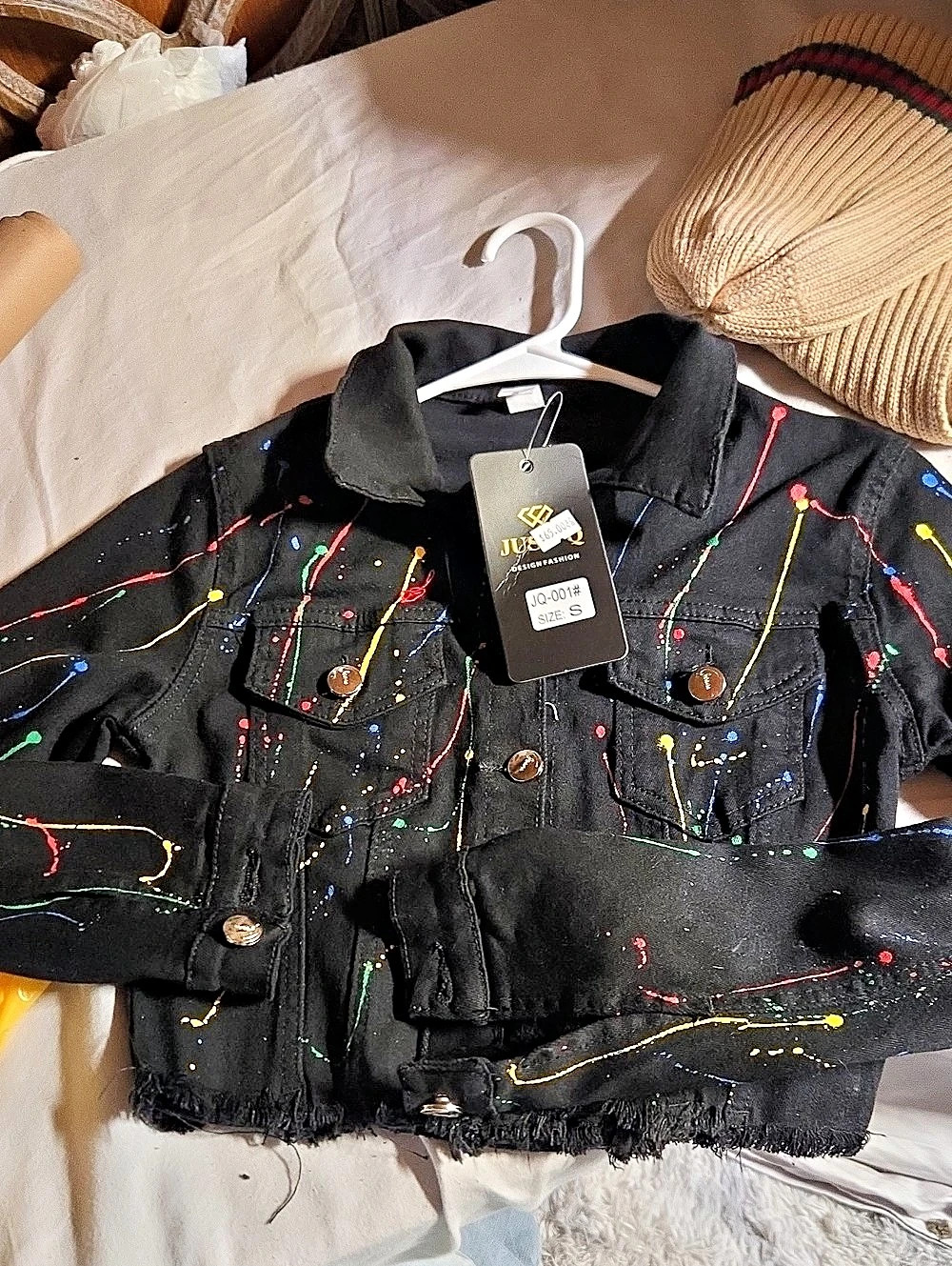 Judy Blue Abstract Paint-Splatter Denim Jacket Size Medium NWT